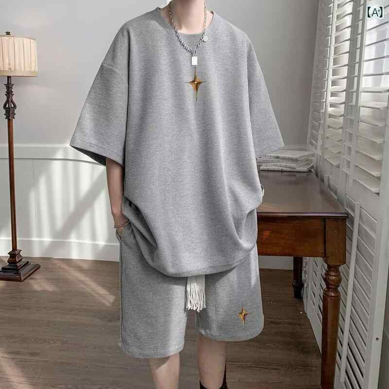 メンズ スポーツウェア セットアップ 半袖 Tシャツ ショートパンツ 上下セット ポリエステル 普段使い 部屋着 ルームウェア 接触冷感 吸湿速乾 伸縮性 グレー ブラック ホワイト