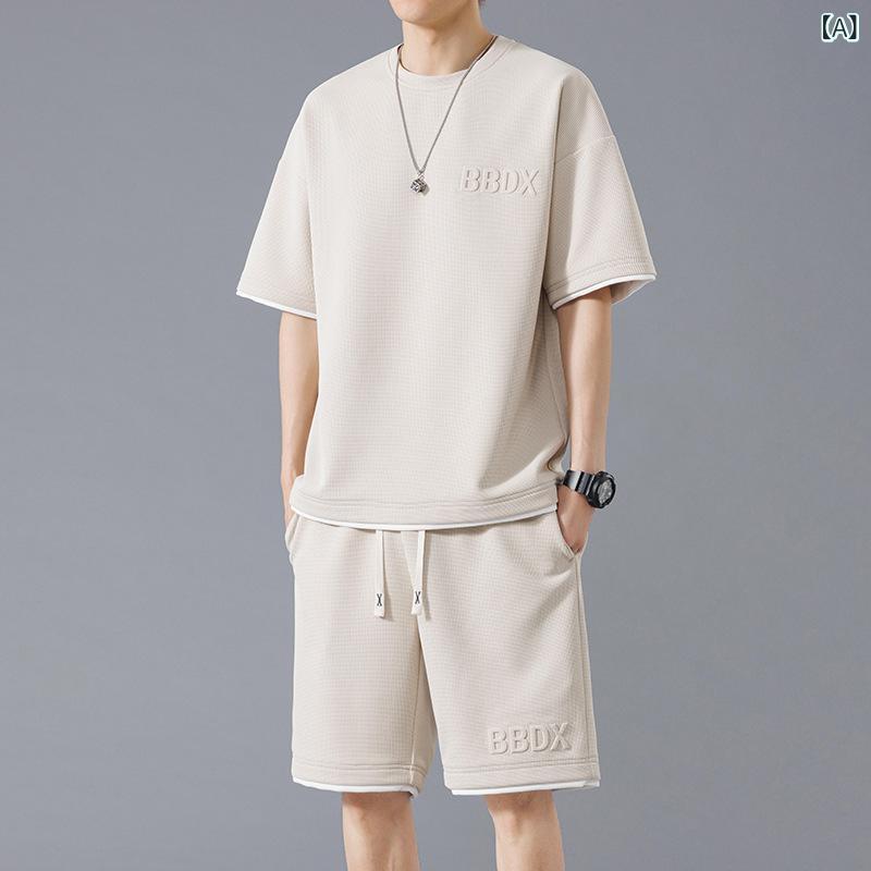 メンズ 部屋着 Tシャツ ショートパンツ セットアップ ポリエステル 薄手 スポーツウェア ルームウェア スポーティー カジュアル M L XL 2XL 3XL 4XL 5XL 6XL 7XL 8XL