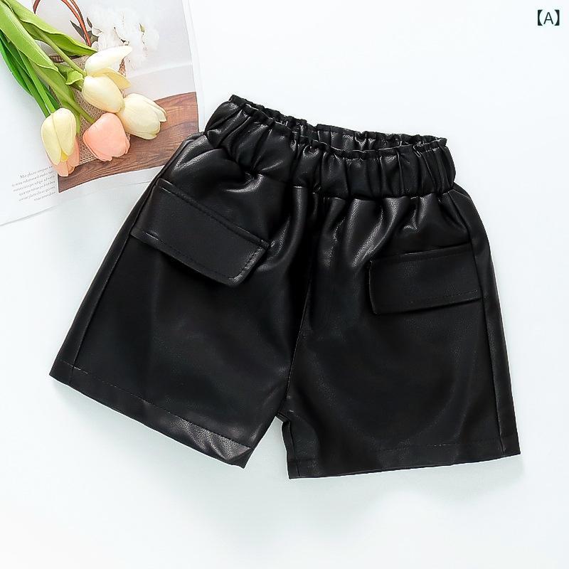パンツ キッズ 女の子 レザー ショートパンツ 春秋 高腰 ワイドレッグパンツ ガールズ 子供服 100 110 120 130 140 cm 黒