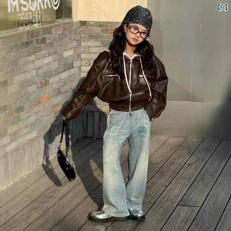 ジャケット 女の子 レザージャケット 春秋 PUレザー ライダースジャケット 子供服 韓国風 アウター ミドル丈 120 130 140 150 160 170...