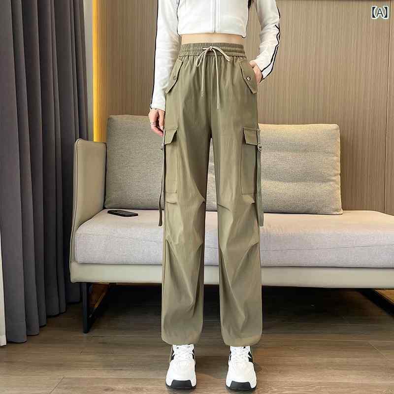 ワークパンツ レディース 高腰 ワイドレッグパンツ ストレートパンツ カジュアルパンツ 普段使い 部屋着 ブラック系