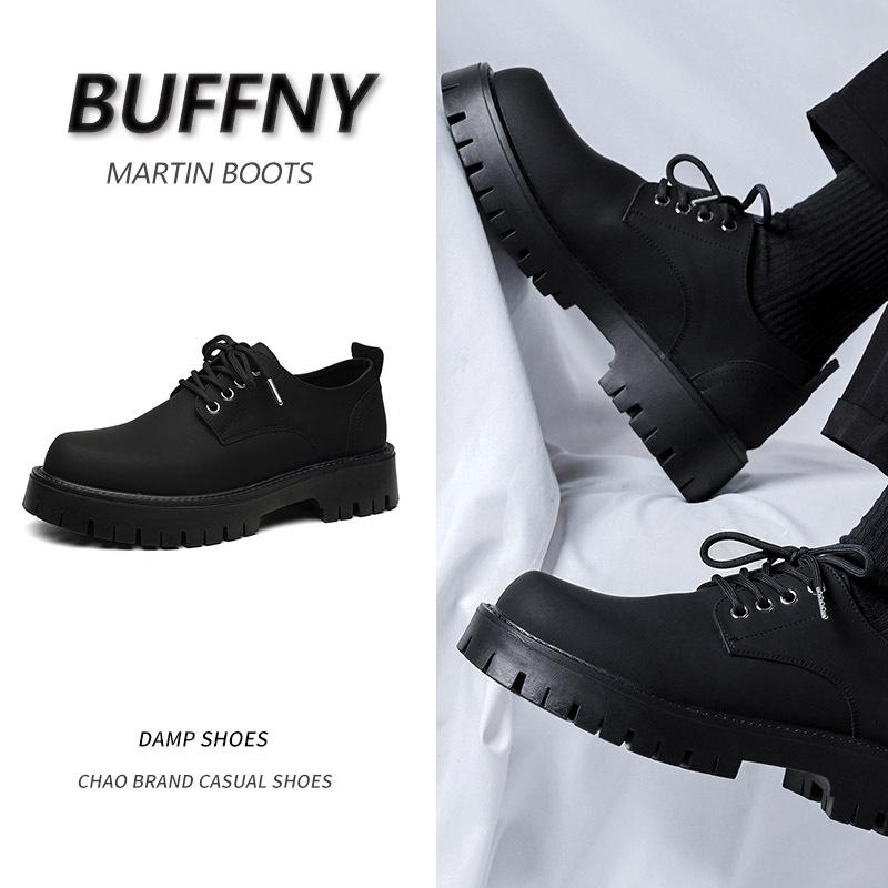 革靴 男性用 ワークシューズ 厚底 ローカット レースアップ ビジネスシューズ 紳士靴 ブラック 38 39 4..