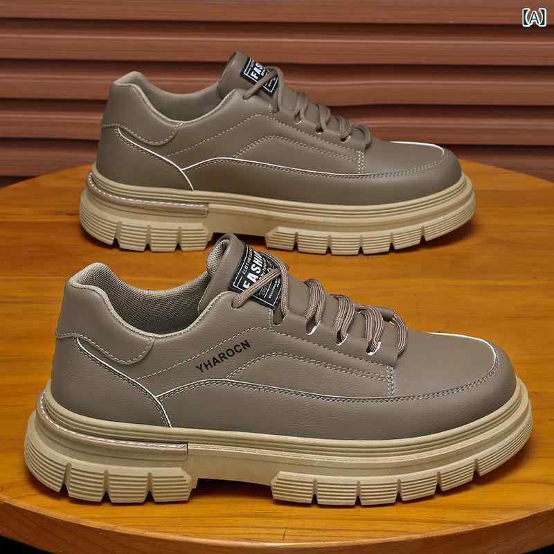 スニーカー メンズ 男性用 通気性 ワークシューズ 運動靴 カジュアル ローカット レースアップ フラットヒール 合成皮革 カーキ ブラック 春