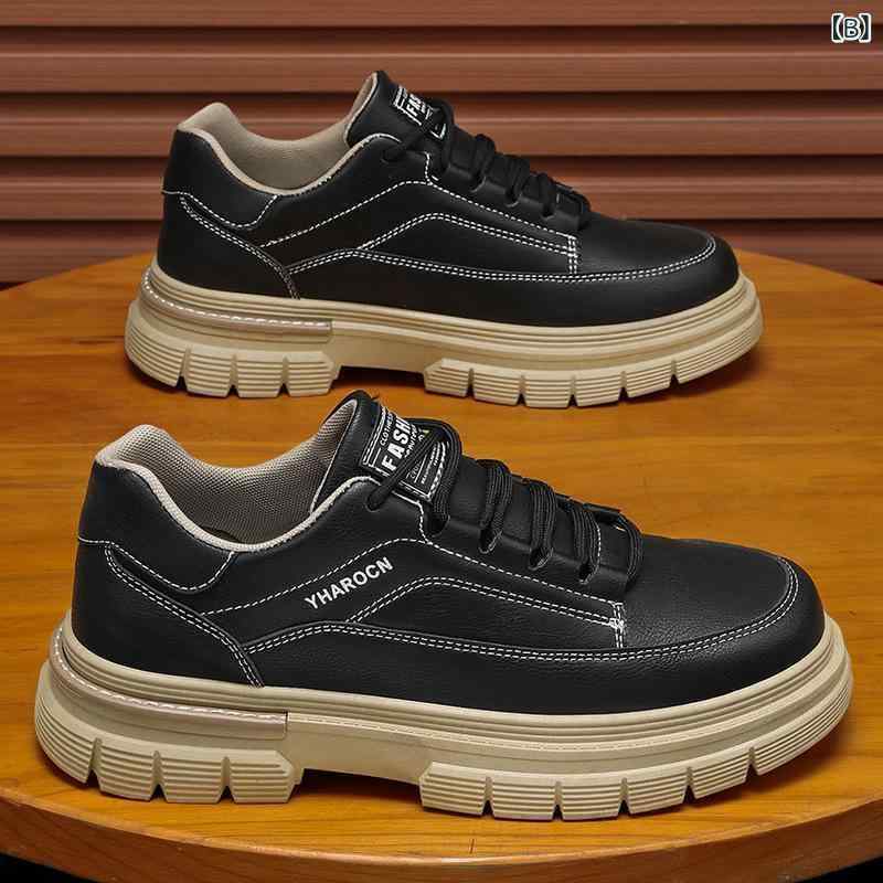 スニーカー メンズ 男性用 通気性 ワークシューズ 運動靴 カジュアル ローカット レースアップ フラットヒール 合成皮革 カーキ ブラック 春