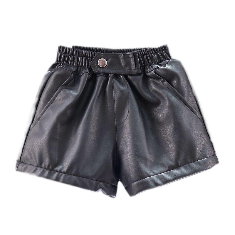 パンツ キッズ 女の子 冬用 レザー ショートパンツ 裏起毛 韓国風 子供 小学生 中学生 秋冬 高学年 女児 ガールズ ズボン 防寒 あったか かわいい 黒