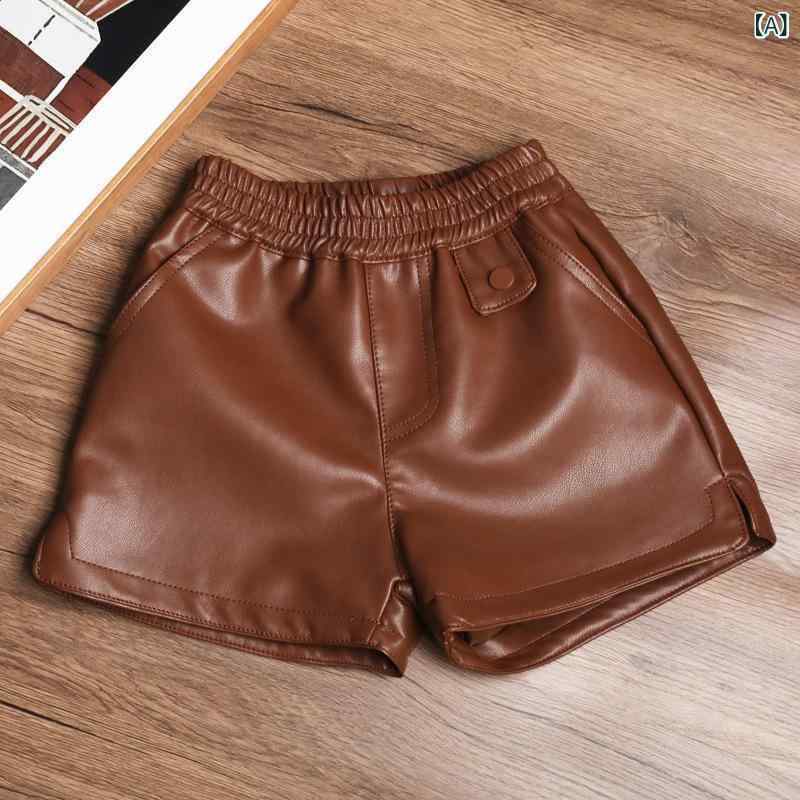 パンツ キッズ 女児 裏起毛 PUレザー ショートパンツ 秋冬 ゆったり ワイドレッグ カジュアル 子供 女の子 レザーパンツ 90 100 110 120 130 140 150 160cm