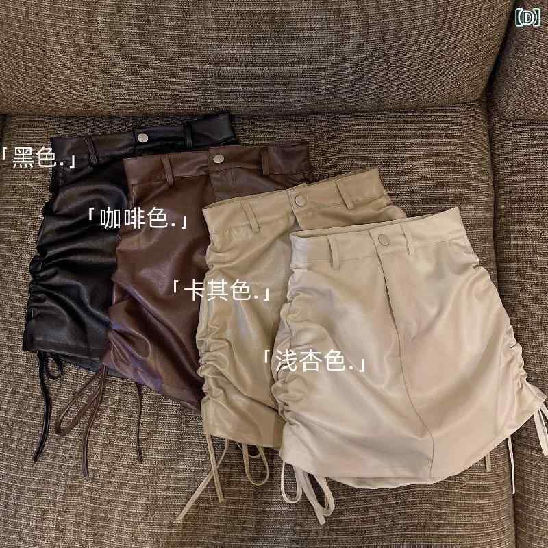 スカート キッズ 女の子 PUレザー Aラインスカート 膝丈 無地 ウエストゴム ギャザー ドローストリング 秋冬 黒 ブラック コーヒー ベージュ 100cm 110cm 120cm 130cm 140cm 150cm 160cm 170cm