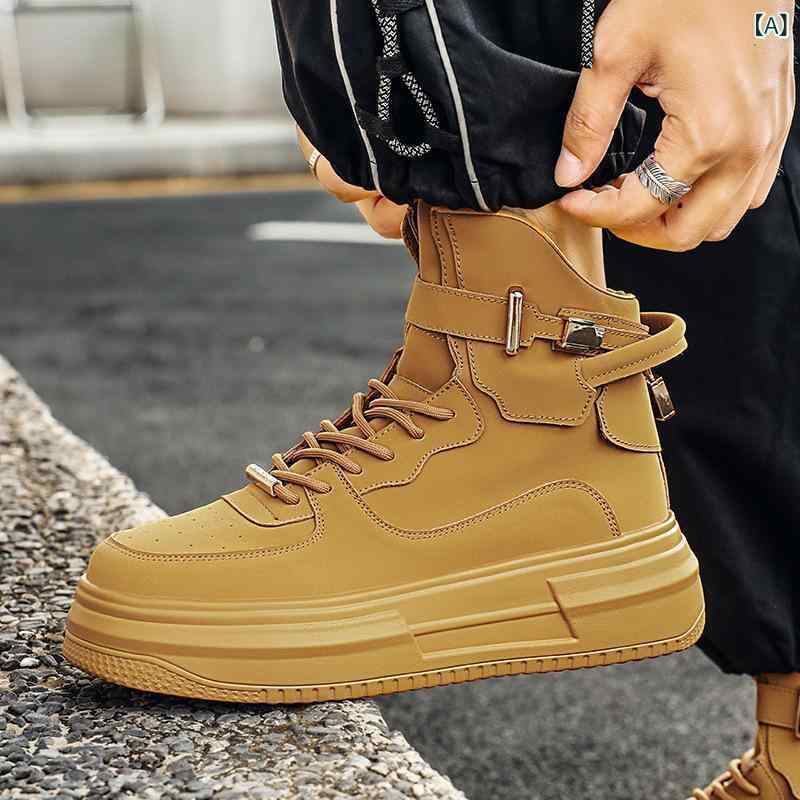 スニーカー メンズ 男性用 ハイカット 厚底 レースアップ ワークブーツ 本革 レザー ホワイト アイボリ..