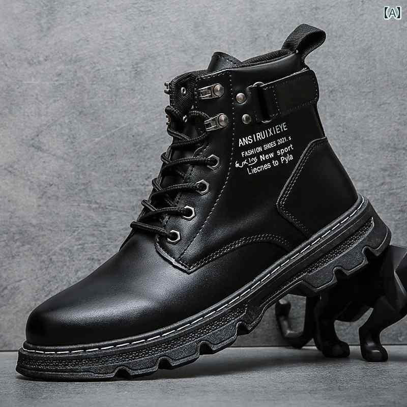 ブーツ メンズ 男性用 秋冬 韓国 ファッション トレンド ハイカット レースアップ ワークブーツ ミリタ..