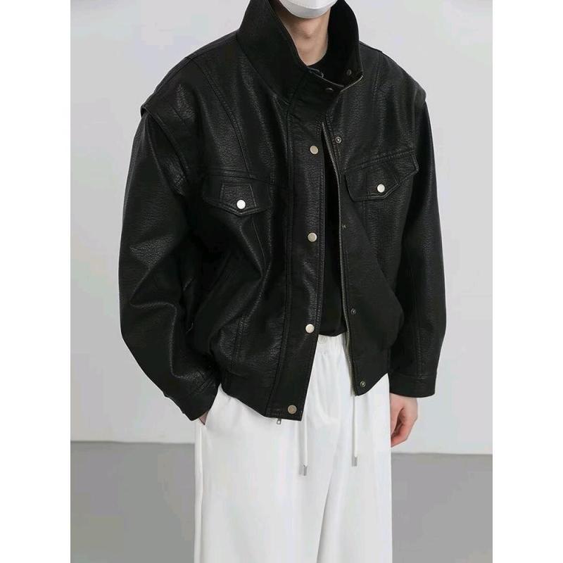 ジャケット 男性用 PUレザー バイク 春秋 美式 カジュアル ゆったり 高級感 黒 M L XL 2XL