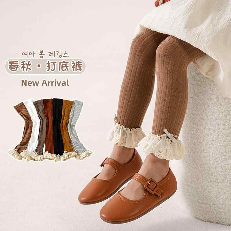 子供用連褲襪 女の子 高腰 プリンセス風 レース 花柄 無地 リブ タイツ 春秋 薄手 韓国風 かわいい ホ..