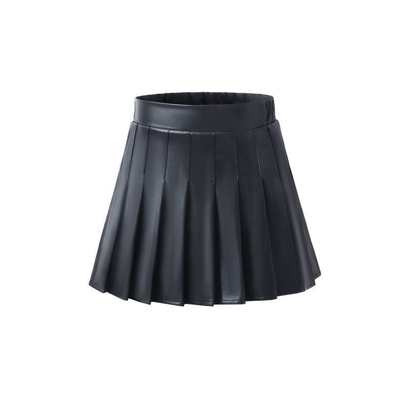 スカート キッズ 女の子 子供服 百褶スカート PUレザー ミニスカート ショートスカート 100 110 120 130 140 150 cm 春秋 黒 ブラック ブラウン 韓国子供服 JK風 かわいい