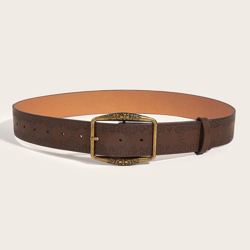 ベルト レディース ウエスト ヴィンテージ風 デコレーション ジーンズ 合金バックル 105cm 民族風 アンティーク調 PUレザー ブラウン ブラック