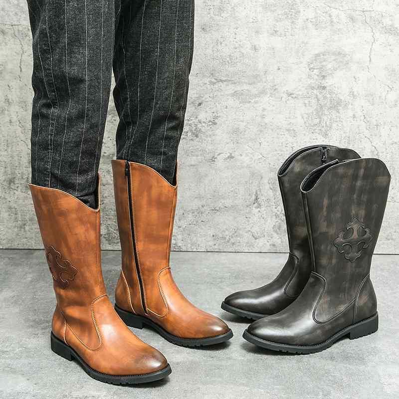 ブーツ メンズ ウェスタンブーツ サイドジップ 厚底 エンジニアブーツ ワークブーツ ヴィンテージ風 レ..