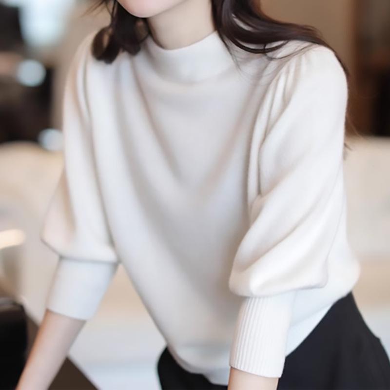 ニット レディース 秋冬 長袖 丸首 ウール セーター トップス プルオーバー きれいめ 上品 ベージュ ニットソー 通勤 オフィス カジュアル かわいい エレガント