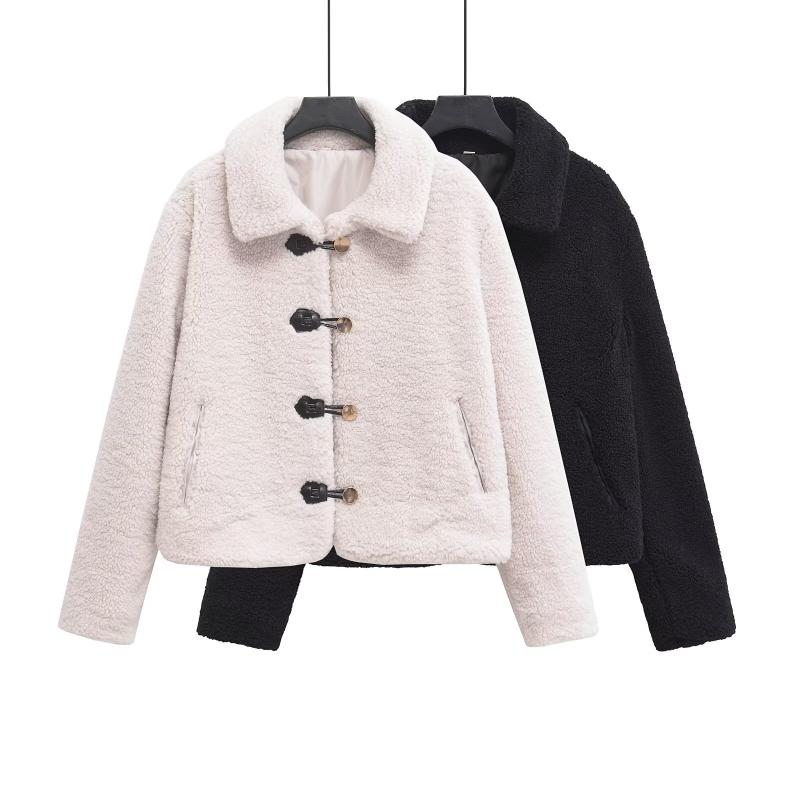 ジャケット レディース ボアブルゾン ゆったり 襟付き 長袖 アウター 秋冬 ブラック アイボリー系