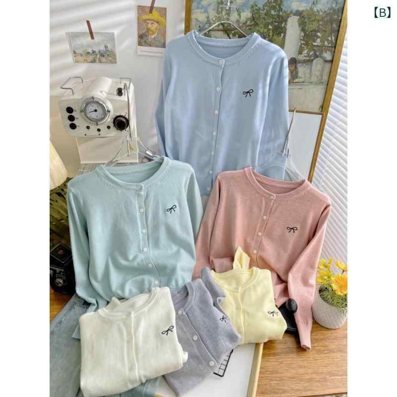 カーディガン レディース ニット 秋冬 長袖 丸首 マカロンカラー 粘胶纤维 伸縮性 厚手 トップス 清楚 かわいい 普段使い デート