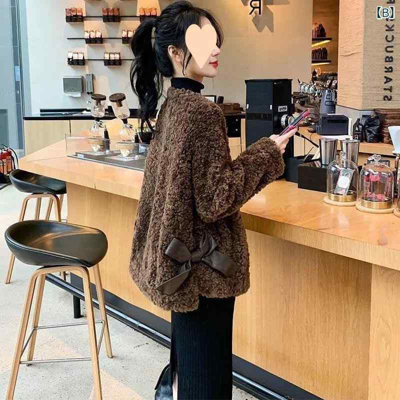 ジャケット レディース ボアブルゾン アイボリー 2024年 秋冬 韓国風 蝶結び ポリエステル ふわふわ もこもこ かわいい アウター 通勤(4)