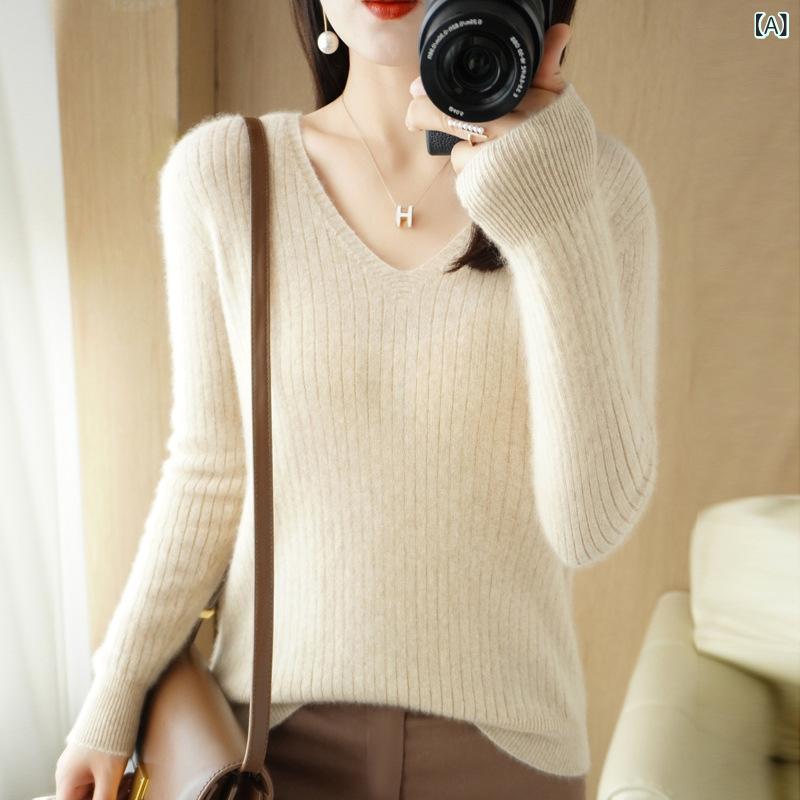 ニット レディース Vネック セーター プルオーバー 長袖 トップス 韓国風 カジュアル ゆったり かわいい ふわふわ もこもこ ベージュ ホワイト ピンク グリーン ブルー レッド コーヒー ブラック 秋冬