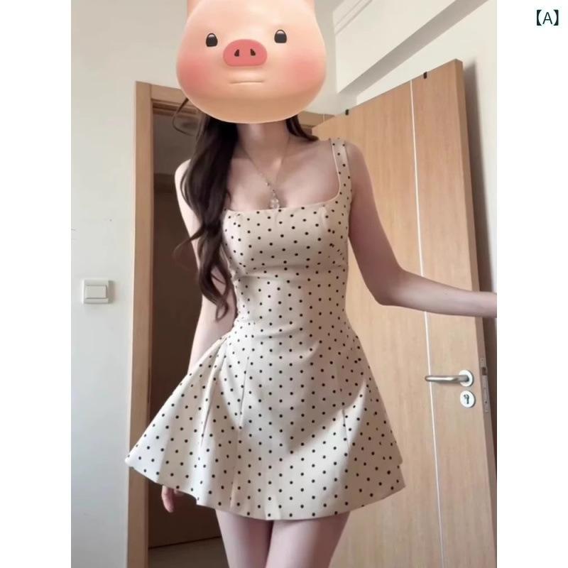 ワンピース レディース 小柄 半袖 パフスリーブ 波点柄 ポリエステル 短丈 杏色 かわいい おしゃれ 夏 ストリート カジュアル(4)