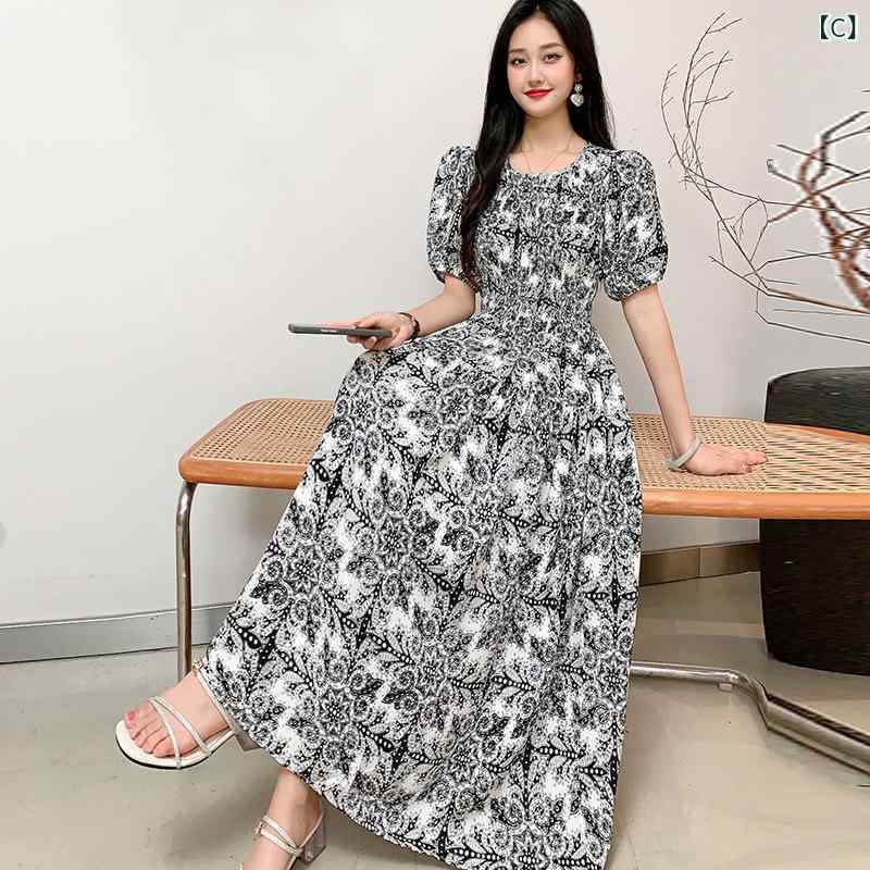 ワンピース レディース フレンチレトロ 半袖 花柄 ロングワンピース ボヘミアン ビーチワンピース 粘胶纤维 文芸復古 ウエストシェイプ 翠绿色 白色