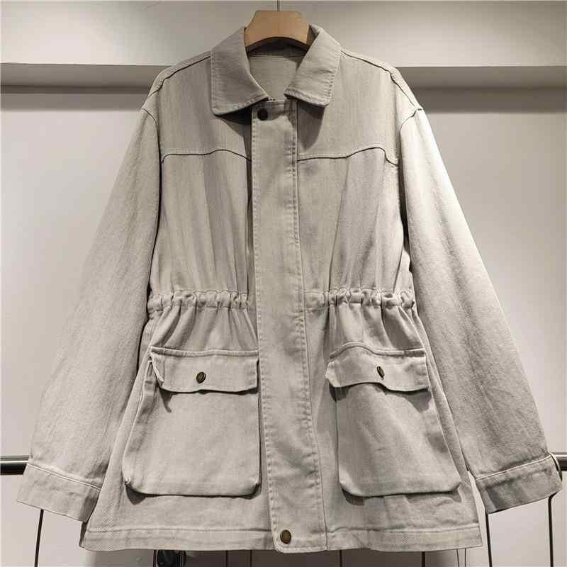 デニムジャケット レディース ゆったり ミドル丈 ウエストシェイプ ワークジャケット ブルゾン Gジャン..