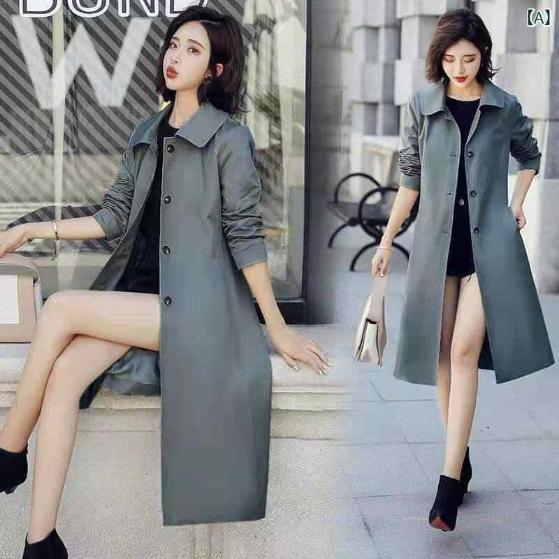 トレンチコート レディース 韓国風 Aライン ポリエステル ゆったり ウエストマーク ミドル丈 長袖 アウ..