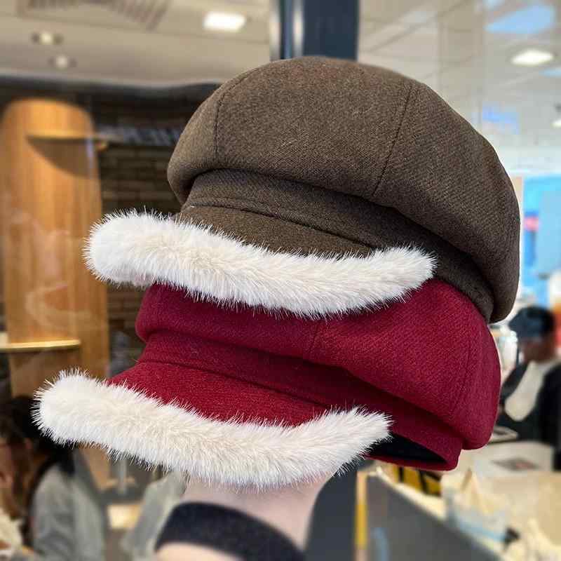 ベレー帽 レディース 八角帽 秋冬 防寒 保温 小顔効果 レトロ カートゥーン かわいい ブラック カーキ ..