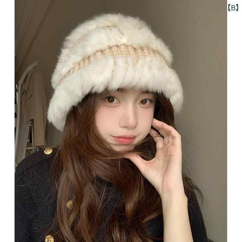 帽子 レディース 秋冬 ニット帽 2024 皮草 ラビットファー あったか 防寒 小顔効果 寒さ対策 かわいい おしゃれ 栗色 茶色系 黒色 灰色