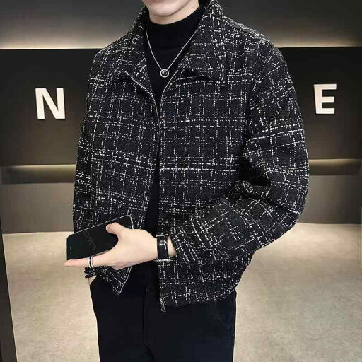 ジャケット メンズ テーラードジャケット 秋冬 男性用 ツイード ショート丈 配色 ブラック 黒 M L XL 2XL 3XLサイズ