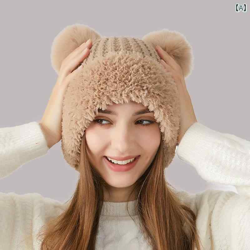 ニット帽 レディース かわいい 秋冬 毛糸 ケーブル編み ボンボン付き 防寒 保温 耳当て付き ゆったり ..