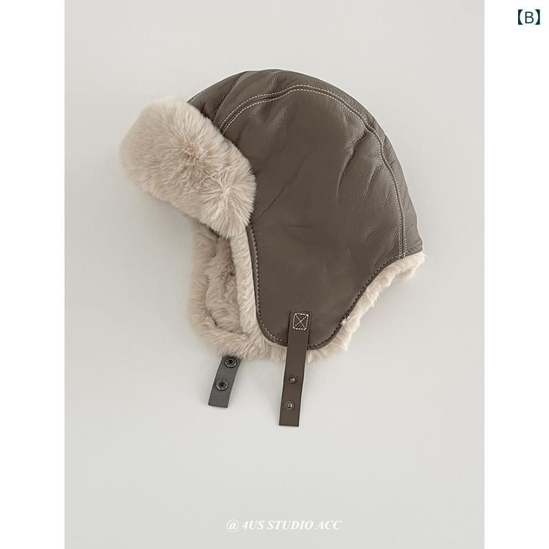 楽天トミーショップ 楽天市場店帽子 秋冬 防寒 レトロ パイロットキャップ PUレザー 裏起毛 耳あて付き 男女兼用 自転車 バイク スキー あったか イヤーマフ ワークキャップ アウトドア カジュアル ブラック グレー コーヒー色