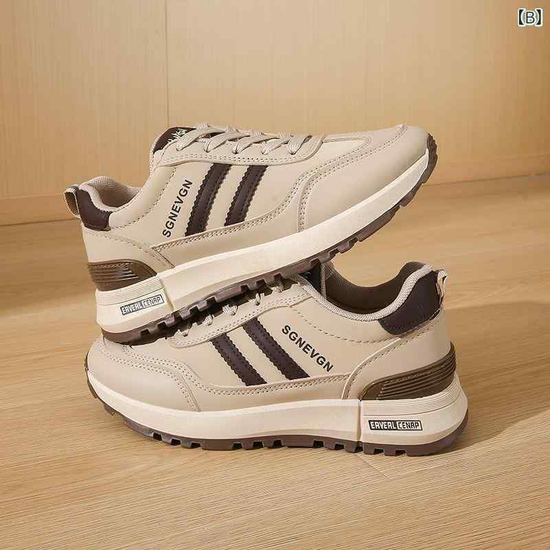 スニーカー レディース 運動靴 軽量 柔らかい 靴底 防滑 アガン ランニング シューズ 春夏秋冬 皮革 切り替え 赤/ブラウン系 普段使い