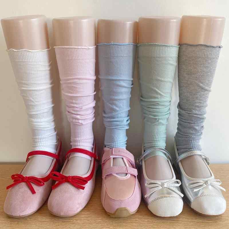 靴下 レディース 春夏 レッグウォーマー コットン混 パステルカラー 無地 薄手 ミドル丈