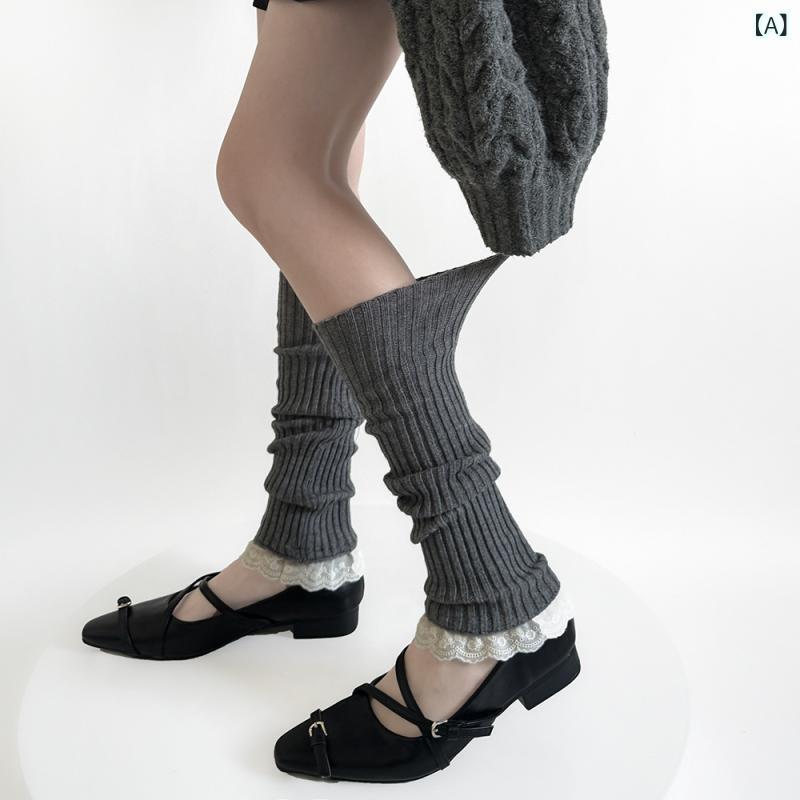 靴下 レディース 花柄 レース 秋冬 ソックス ニーハイソックス レッグウォーマー 防寒 あったか 冷え取り かわいい ガーリー フェミニン カジュアル 深灰 コーヒー 奶白 浅灰 カーキ ブラック