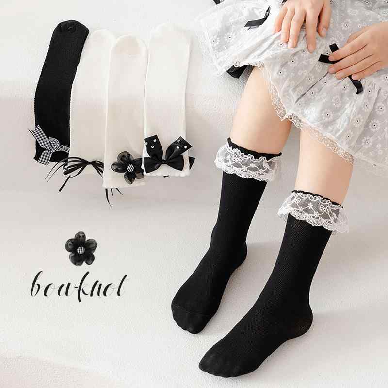 靴下 キッズ 女の子 ソックス 春秋 中筒ソックス 子供 ベビー 精棉 白 韓国風 リブ レース チェック柄 かわいい