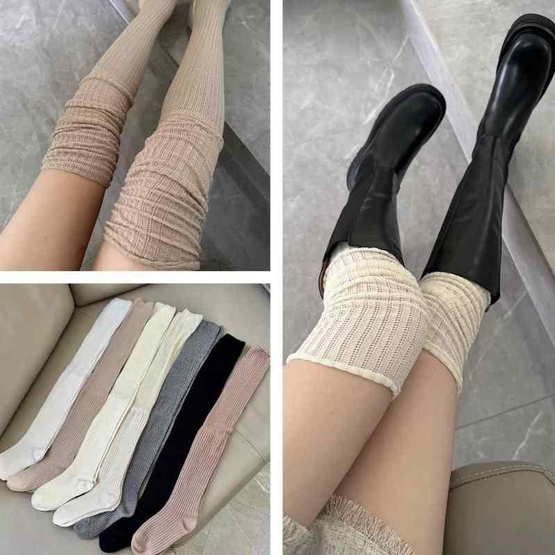 靴下 レディース 秋冬 薄手 リブ編み ニーハイソックス 高筒 丈長 ルーズソックス リブソックス 無地 韓国風 ファッション かわいい 通気性 吸汗 抗菌