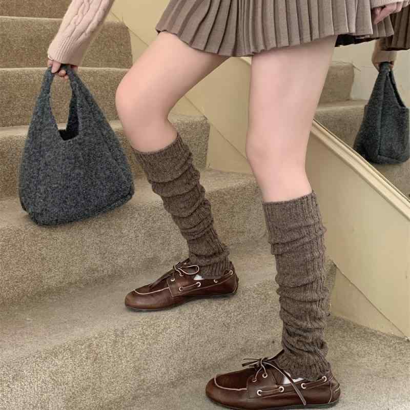 レッグウォーマー レディース ケーブル編み ウール混 カラー ニット 高筒 秋冬 茶色 グレー ブラック ベージュ アイボリー 韓国風