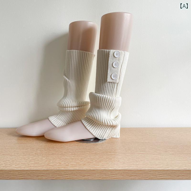 靴下 レディース レッグウォーマー ニット アクリル 秋冬 防寒 保温 ミドル丈 無地 白 黒 紺 グレー Y2Kファッション