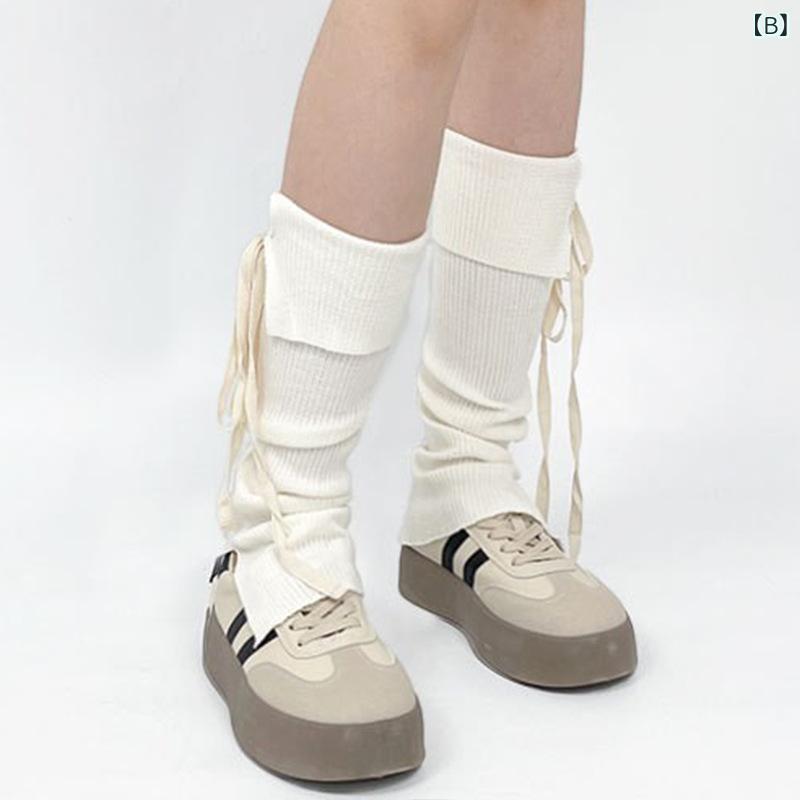 靴下 レディース ニーハイソックス ＆ サイハイソックス ケーブル編み風 レッグウォーマー 粘纤 中筒 クリーム色 白 ピンク 黒 グレー カーキ色 かわいい ガーリー フェミニン