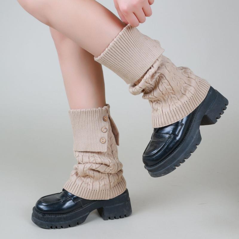 レッグウォーマー レディース Y2K 韓国 ファッション ケーブル編み ミドル丈 ソックス 混紡 通気性 吸..