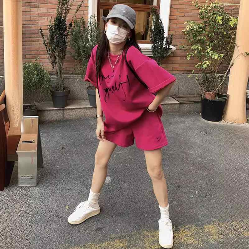 セットアップ レディース 大きいサイズ 半袖 短パン 上下セット ルームウェア 部屋着 運動着 スポーティ カジュアル コットン プリント 3D 快適 普段使い 春夏 グレー ピンク系 M L XL XXL