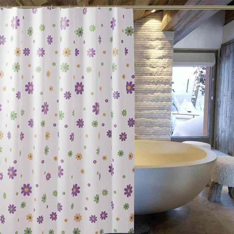 カーテン 防水 浴室用 厚手 PEVA 紫色 花柄 バスカーテン 間仕切り