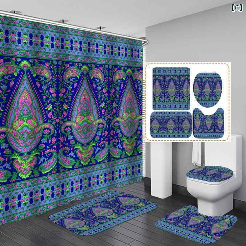 カーテン 浴室用カーテン 防水 ポリエステル ボヘミアン柄 間仕切り 速乾 シャワーカーテン セット アメリカンスタイル
