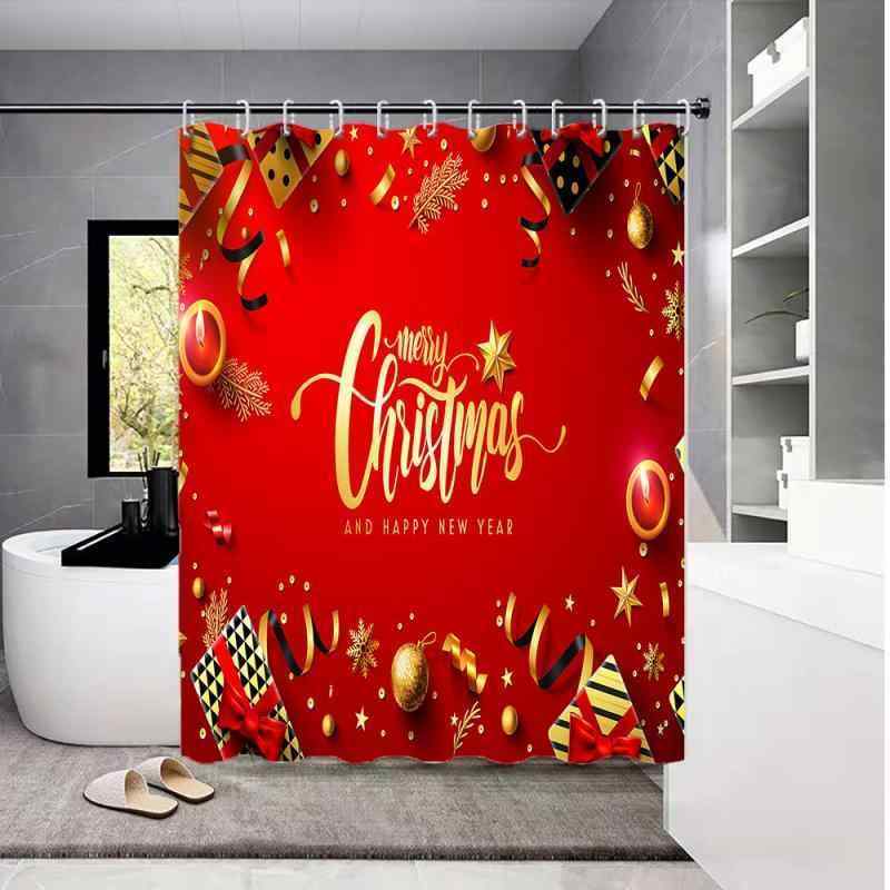 カーテン クリスマス柄 ポリエステル製 防水 防カビ シャワーカーテン 浴室 バスルーム 間仕切り