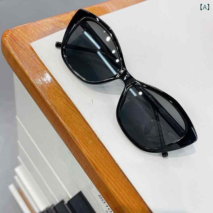 サングラス レディース 猫目型 遮光 UV400カット 紫外線対策 海辺 リゾート 旅行 黒 ブラック グレー