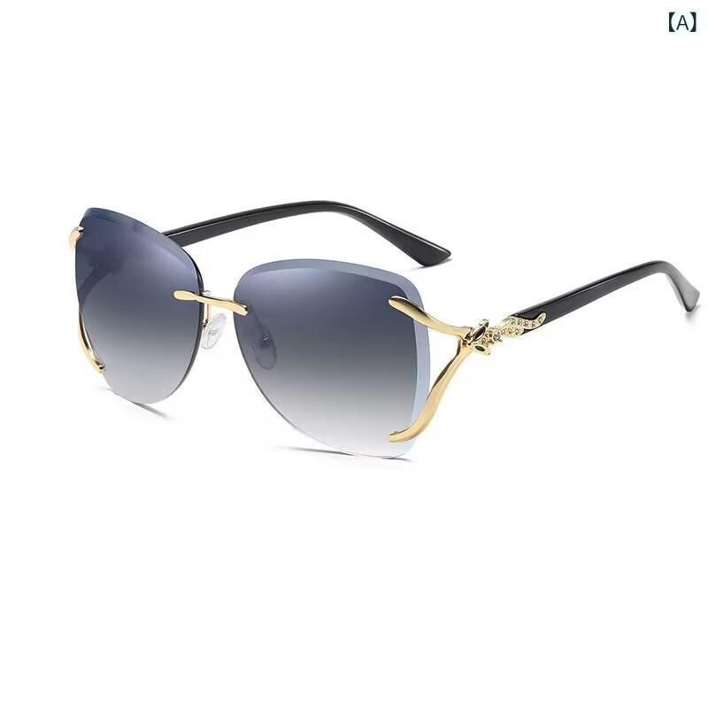 サングラス レディース メタルフレーム 縁なし エレガント 紫外線カット UV400 運転 ドライブ 旅行 ピンク系 ブラウン