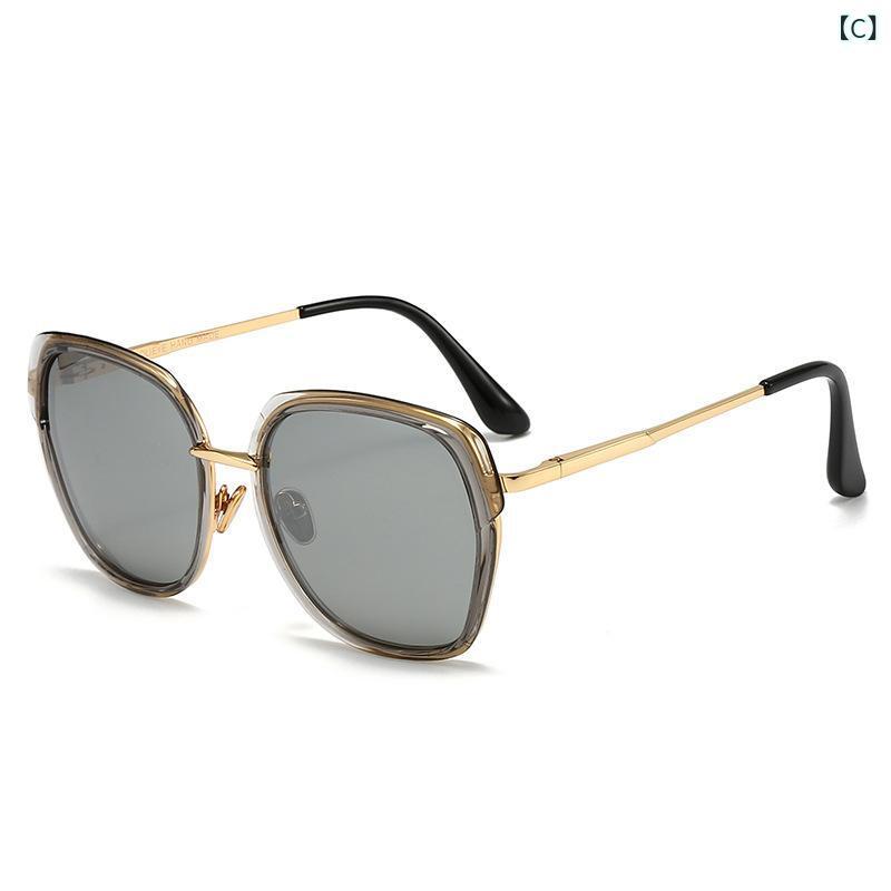 サングラス 男女兼用 偏光レンズ ウェリントン型 ブラック グレー UV400カット 紫外線対策 ドライブ 旅行 ファッション小物 黒 金 銀