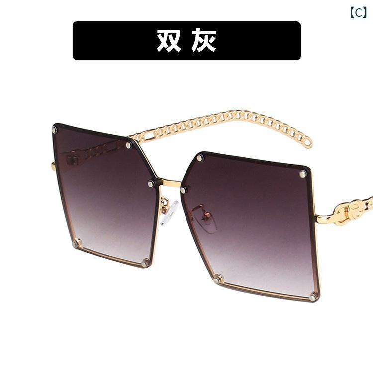 サングラス レディース 韓国風 チェーン スクエアフレーム 紫外線カット ブラック ゴールド グレー ブラウン ピンク系 運転 ドライブ 旅行