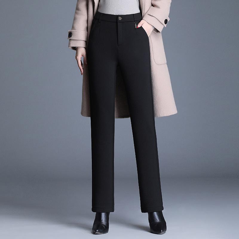 パンツ レディース 秋冬 裏起毛 ストレートパンツ スラックス ハイウエスト 美脚 ブラック 黒 ワークパンツ ポリエステル(4)